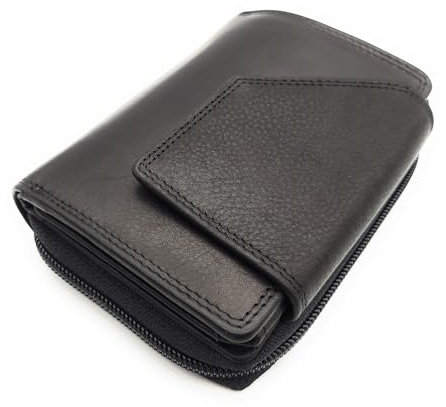 echt Leder Damen Geldbörse Portemonnaie Geldbeutel viele Fächer, RFID Schutz (schwarz)
