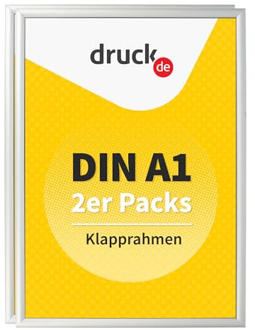 druck.de 2 Klapprahmen A1 für Plakate, Hinweisschilder, Werbung | Aluminiumrahmen mit 2,5 cm Profil | geeignet für Wandmontage | Durchsichtiger Plastikschutz schützt Ihr Poster (2 Stück, A1)