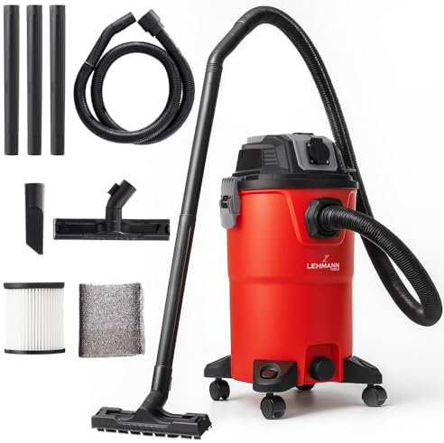 Lehmann Aspirateur Industriel sans Sac 30L - Aspirateur Eau et Poussière avec Prise 2000W - Fonction soufflage - Double Système Filtration avec HEPA - Secoueur de Filtre - pour Atelier et Chantier