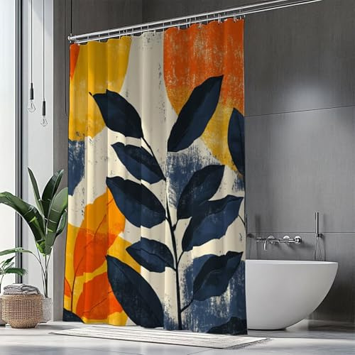 Duschvorhang 80x200 cm Orange Duschrollo für Badewanne, Shower Curtains Dunkelgrün Duschvorhänge, Beschwerter Saum, Überlänge Wasserdicht und Trocknet Schnell, Faltbarer Duschvorhang Waschbar H1-907