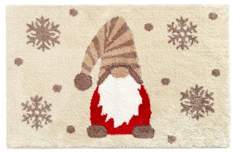 Allure Bath Fashions Luxury Gonk Christmas Bath Mat Non Slip 50 x 80cm – Super Soft, Absorbent, Quick Dry Microfibre, Festive Gnome Bathroom Rug in Neutral