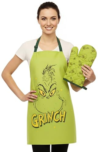 sarcia.eu Grinch 2in1 Christmas kitchen set: adjustable apron + oven glove, green gift set (Grinch)