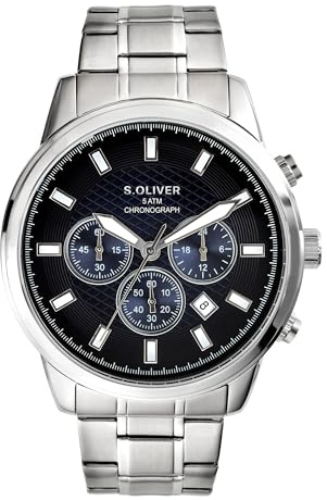 s.Oliver Herrenuhr - 44 mm - analoge Armbanduhr mit Quarzwerk - Chronograph & 3 Zeiger - hoher 5 ATM wasserdicht - Kratzfest