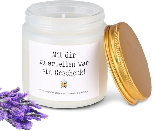 Lavendel Duftkerze Frühling, Abschiedsgeschenk Kollegin Jobwechsel, Duftkerze mit Spruch, Mit dir zu arbeiten war ein Geschenk, Geburtstag Kerzen Geschenke für Kollegen