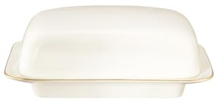 Seltmann Weiden Savona Butterdose mit Deckel, für 250 g Butter, 16.4 x 12.6 x 6.3 cm, Porzellan, Spülmaschinen- & Mikrowellenfest, Goldlinie