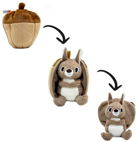 FLIPETZ by Les DÉGLINGOS – Peluche Réversible Ecurueil/Gland – Doudou Cache-Cache 2-en-1 Ultra Doux – Cadeau de Naissance Mixte & Premier Âge – Marron et Beige, 20 cm