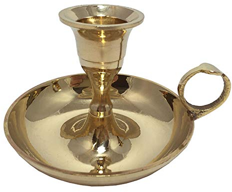 Kerzenhalter mit Henkel Biedermeier-Stil Kerzenständer Messing poliert