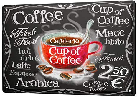 Cartel Letrero de Chapa Coffee Cafe Bar taza de café