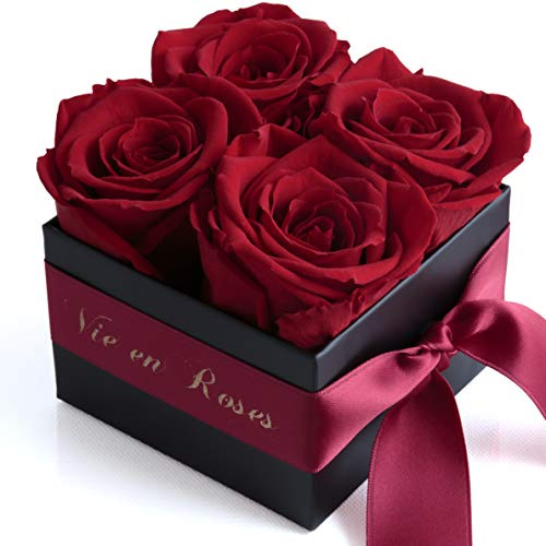 ROSEMARIE SCHULZ®, scatola con rose, La Vie en Rose, 4 rose conservate della durata di 3 anni, per pegno d’amore, fidanzamento, proposta di matrimonio