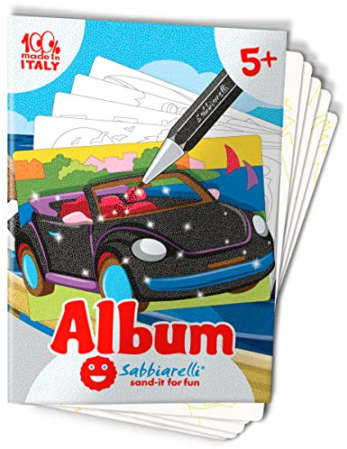 Sabbiarelli – Album Die Autos | Klebebögen für Sand Art | Enthält 5 Klebemotive A5 | 100% Made in Italy | Kreativer Bastelspaß | Kinder 5-12 Jahre | FARBSAND NICHT ENTHALTEN