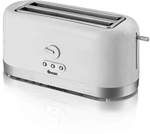 Swan ST10091N 4 Slice Toaster, White, Variable Browning Control and Extra Long Slot, 25mm x 250mm, 1200W, 1400W