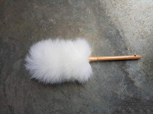ANQI Plumero de plumas de lana de cordero, antiestático, con mango de madera maciza para el hogar, la oficina y el coche, flexible y doble-blanco