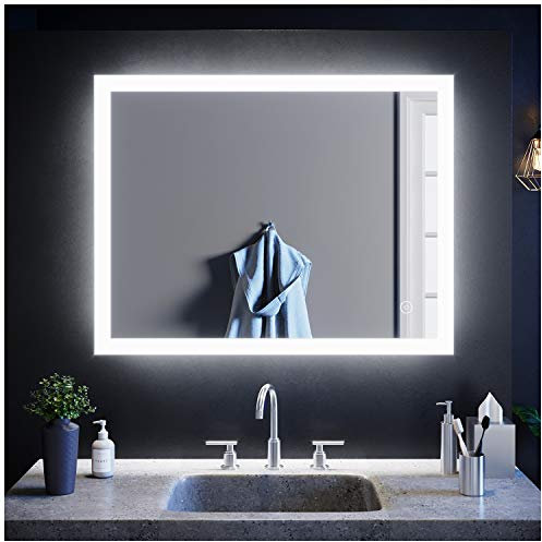 SIRHONA Miroir LED Salle de Bain 90x70cm Miroir Lumineux Salle de Bain avec Eclairage Intégré Anti-buée, Commande par Effleurement