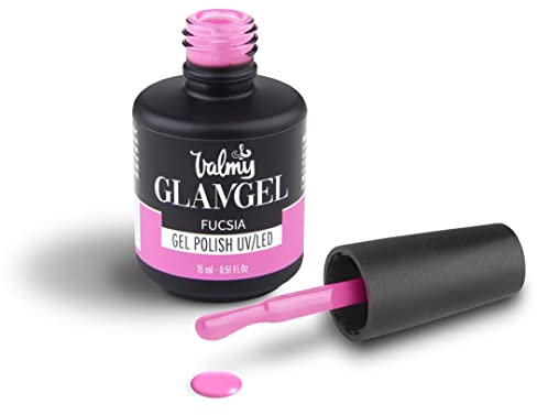 Valmy GlamGel Gel Polish UV/LED – Esmalte de Uñas Semipermanente Profesional de Colores de Moda de Larga Duración, Secado Rápido y Brillo Intenso para Lámparas UV o LED (Fucsia) (15 ml)