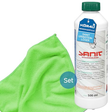 Sanit Urinsteinlöser 500ml Badreiniger mit kör4u Mikrofasertuch grün für WC