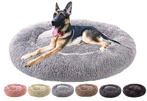 Hundebett Waschbar Abziehbar, kuscheliges hundebett Donut abnehmbar, Sofa Rundes Kissen Katzensofa Kissen in Doughnut, für mittelgroße und große Hunde geeignet - Hellgrau Ø 80cm