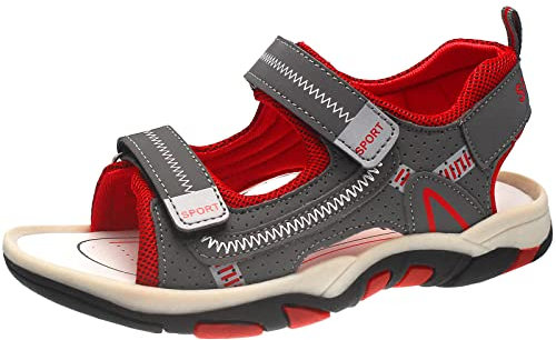 HSNA Sandales Bout Ouvert Garçon Sandales de Marche Été Chaussures de Plage Enfants(Gris/Rouge 28 EU)