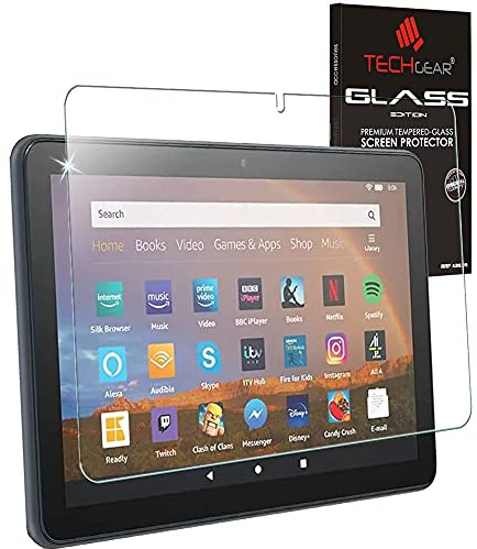 TECHGEAR Schutzfolie Kompatibel mit Amazon Fire HD 10 / HD 10 Plus Tablette (2021 11. Generation) Displayschutz folie aus gehärtetem Glas [9H Härte] [Crystal Clarity] [Kratzfest] [Keine Bubble]