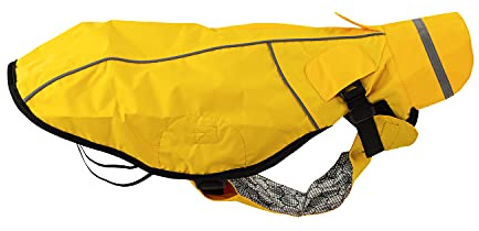 JEGGO Dry Dog, Regenmantel für Hunde, mit beidseitig zu öffnendem Reißverschluss, Wasser- und Winddicht, atmungsaktiv, mit Innenfutter zum Schutz vor Kälte (Gelb, 44 cm)
