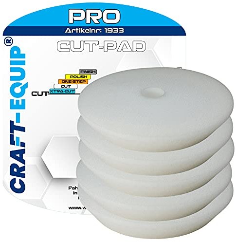 5er Sparpack Craft-Equip PRO Polierschwamm Polierpad mit Klettverschluss Made IN EU (5er Sparpack 125mm DA Polierschwamm Cut Weiss)