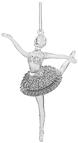 Beautiful Ballerina Christmas Tree Decoration Elegant Ballet Dancer Glitter Hanging Xmas Ornaments in many colours (Silver)