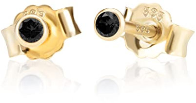 NKlaus Paar 2,5mm 585 Gelb Gold 14 Karat Ohrstecker Kristall Zirkonia Schwarz Butterfly Verschluss Damen Mädchen 11005