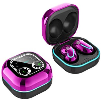 LUCKME Wireless Earbuds Bluetooth 5.1, Wireless Headphones In-Ear Lightweight Built-in Microphone Stereo Hi-Fi Sound, with Charging Case, LED Display Touch Control Earphones for Sport/Work (Purple)