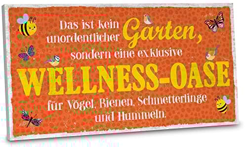 ARTFAVES® Gartenschild - Wellnessoase für Bienen | Shabby Chic Vintage Gartendeko, Schild mit Spruch zum Thema Garten/Hobbygärtner | Größe: 30 x 15 cm