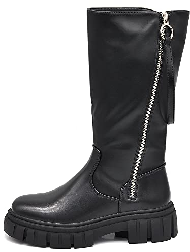 IF Fashion Stivali Biker Motociclista Da Donna Doppia Cerniera Zip Platform Carrarmato 6630 nero N.40