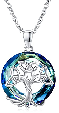 OHAYOO Lebensbaum Kette Damen 925 Sterling Silber Baum Des Lebens Anhänger Halskette Kristall Amulett Kette Lebensbaum Schmuck Geschenke für Damen Mutter
