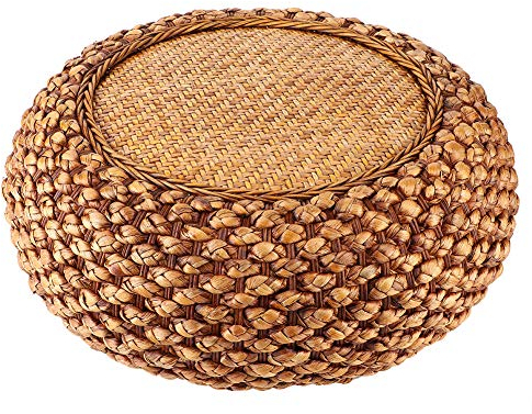 TEUOPIOE Pouf Tatami-Kissen, Sitzkissen aus natürlichem gewebtem Stroh, atmungsaktive Kissen-Bodenmatte, rundes geflochtenes Pad, Yoga-/Meditations-Bodenmatte