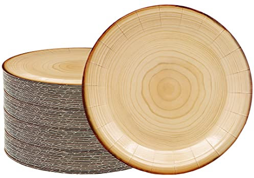 40Pcs Wood Grain Party Supplies Wood Grain Paper Plates 7 Rustic Wood Slice Dessert Plates Camp-Fire Party Supplies Camping Woodland Animal Baby Shower Lumberjack Theme Birthday Part y Decorations