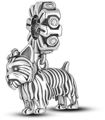 M&S Yorkshire Terrier Charm Yorkie Dog Puppy Animal Pet Lover Bead Pendant, 925 Sterling Silver Dangle Compatible With Pandora & European Bracelet