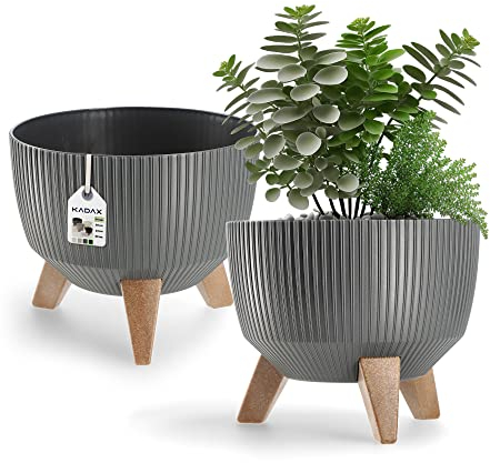 KADAX Blumentopf aus Kunststoff mit DREI Einsteckstützen, runde Blumenschale, Pflanzkübel, Blumenkübel, Pflanzschale für Balkon, Wohnzimmer (29 cm Ø/Anthrazit)