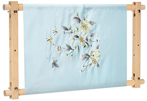 PATIKIL Nadelspitze Stickerei Wandteppich Schriftrolle Rahmen 21x12 Buche Holz Kreuz Stickrahmen Nadelspitze Halter Quilten Reifen Stand Rahmen für Nähen