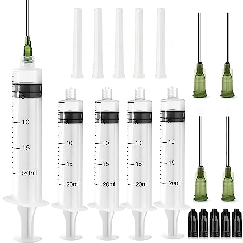 5PCS Threaded Plastic Syringe, 20ml Syringe with 14G 1 Inch Blunt and Cap, Liquid Measuring Syringes, Reusable Fodder Syringes for Experiments, Plant Watering, Animal Feeding
