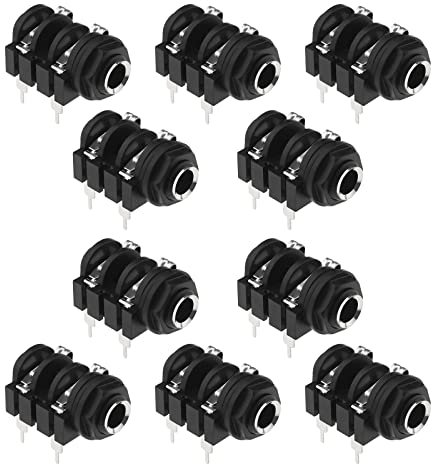 10pcs 6.35mm 1/4 Pouce Connecteurs 4 Broches à Montage sur Panneau de Prise Audio pour Casque Stéréo Mono Femelle avec Rondelles de Montage, Noir
