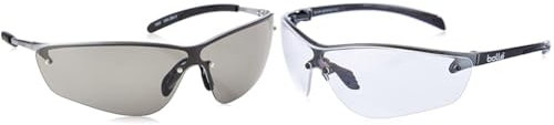 Bolle SILPSF Glasses Metal Frame with Tipgrip PC Anti-Scratch and Fog Lens, Smoke & Bolle SILIUM+ Clear Lens Lightweight Safety Glasses, Clear Pack of 1