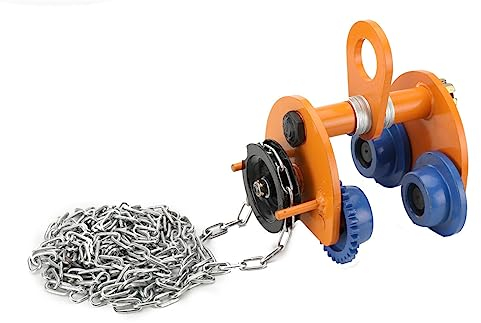 Lfhelper Laufkatze 2 Ton Lastkapazität Handfahrwerk Krankatze Rollfahrwerk, Manuelle Schienenlaufkatze Handlaufkatze, Handkurbel Laufwagen Gleitenden Balken Drucklaufkatze mit Kette