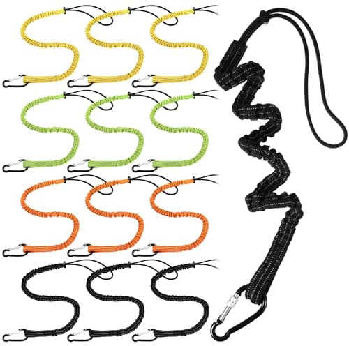 12 Pack Tool Lanyard with Single Metal Buckle and Adjustable Loop End, Standard Length, Maximum Weight Limit 8KG/ 17.6lb, with Aluminum Screw Lock, Retractable Shock Cord Stopper (Colorful)