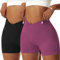 Vertvie Damen Gym Shorts V Cross Stretch Push Up Yoga Shorts Booty Scrunch Fitness Hosen Kurz High Waist Nahtlos Workout Sportshorts Butt Lift Kurze Leggings Sommer (Schwarz/Maulbeeren Lila, M)