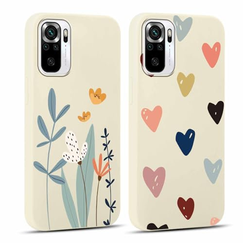 Yoedge 2 Piezas Funda para Xiaomi Redmi Note 10 / Note 10S 4G 6,43, Ultrafina Delgado Flexible Suave TPU Silicona Carcasa con Aesthetic Love Heart & Flor Dibujos, Antigolpes Bumper Protectora Caso