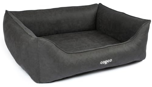 CopcoPet Hundebett Hugo Velourlederoptik Schwarz S 70 x 55 cm – Rutschfestes & pflegeleichtes Hundekörbchen – Abwaschbar & formstabil – Für kleine Hunde, bequemes Hundekissen & Schlafplatz