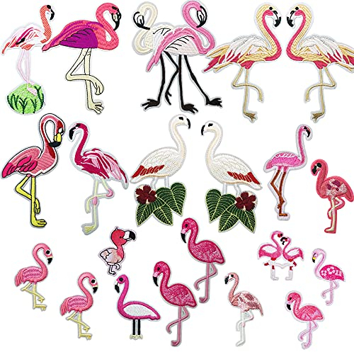 Woohome 24 Stück Patches zum Aufbügeln Bügelflicken Kinder, Flamingo Bügelflicken DIY Patch Sticker Kleiner Vogel Patches Aufbügeln für Kinder und Erwachsene