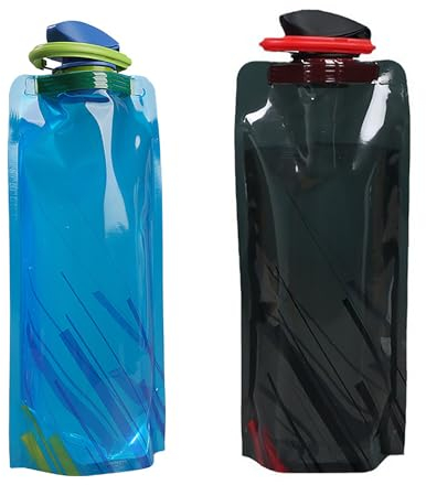 AQSQWQ 2 Botellas de Agua Plegables, Botella de Agua Plegable Reutilizables Botellas Viaje Plegables de Agua 700ML para Senderismo Aventuras Viajes (Negro/Azul)