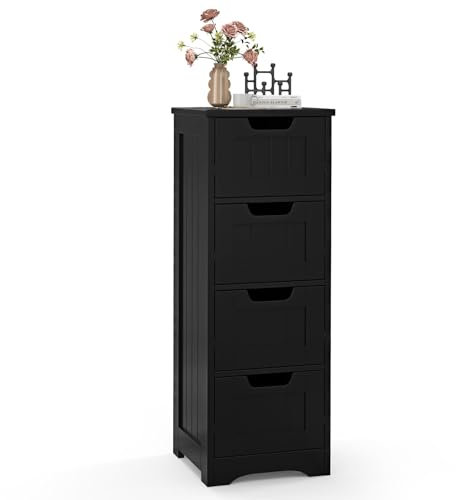 Multigot Bathroom Storage Cabinet, Freestanding Floor Organizer Unit with 3/4 Drawers, Wooden Storage Cupboard for Bathroom Living Room Entryway(Black, 4-Drawer Cabinet with Rounded Corners)