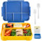 XingFuDM Brotdosen Kinder mit Besteckset Gabel und Löffel, 1330ml mit 6 Auslaufsicher Fächern Lunchbox Bento Box und einer Separaten Saucenbox, Vesperdose Jausenbox, Frühstücksbox, Brotzeitbox (Blau)