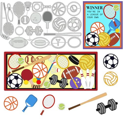 BENECREAT Stanzformen Für Sportgeräte, Fußball-Basketball-Schablonen, Tennis- Und Golf-Schablonen, Dekorative Prägeschablonen Für Scrapbooking, Fotoalbum, Grußkartenherstellung, 0.8 mm Dick