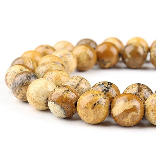 DIQIO Natursteinperlen zur Schmuckherstellung, gelbe Jaspis-Steinperlen für Armbänder, 6 mm Jaspis, runde Jaspisperlen (59–62 Stück, 6 mm, Jaspis-Stein)