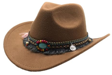 tuwiwol Modische Kinder Wolle Hohl Western Cowboy Hut Für Kinder Polyester Cowboy Hut Mit Quaste Gürtel Cowgirl Sombrero Kappe, Khaki